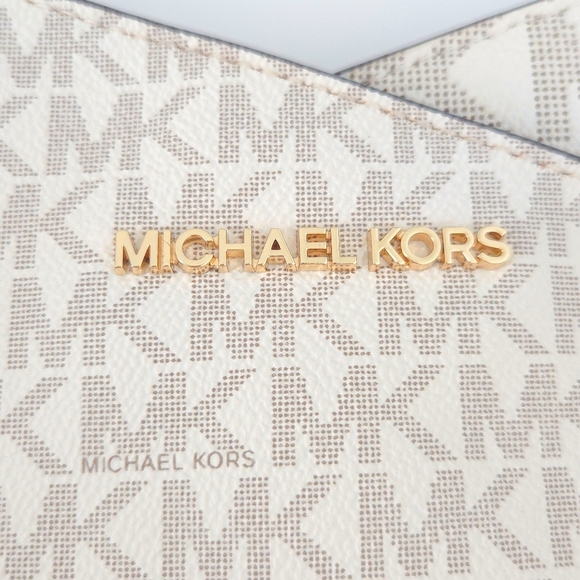 Michael Kors Cream White Brown Saffiano Leather Jet Set Chain Tote Handbag w COA - Picture 4 of 11